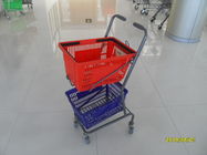 Trole vermelho/azul da compra do supermercado com o giro 4 rodízios do PVC de 3 polegadas
