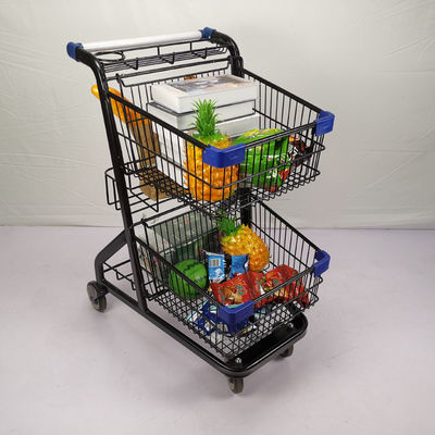 comprar Trole do cesto de compras do revestimento do pó preto carro da mercearia de duas camadas online manufacture