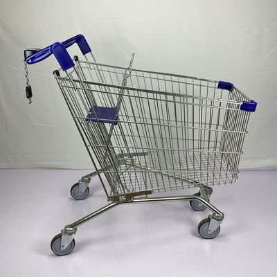 comprar Estilo europeu feito sob encomenda de compra do trole do supermercado plástico azul das peças com as 4 rodas e o fechamento do plutônio online manufacture