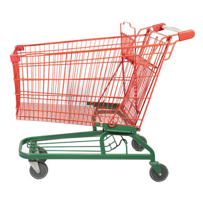 comprar Trole verde vermelho da compra do fio de Mesh Basket Trolley Grocery Cart do metal com quadro inferior online manufacture