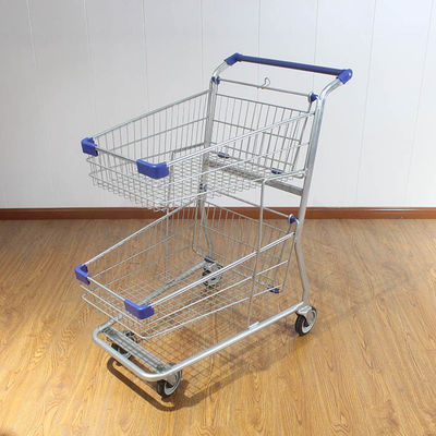 comprar Galvanizado Trolley de compras de duas camadas com logotipo de impressão Trolley de compras de metal online manufacture