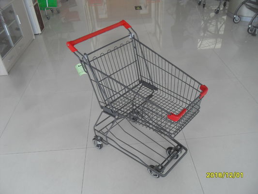 China Carrinho de compras da roda do supermercado 4 com grade baixa 45L e a barra vermelha do punho fábrica