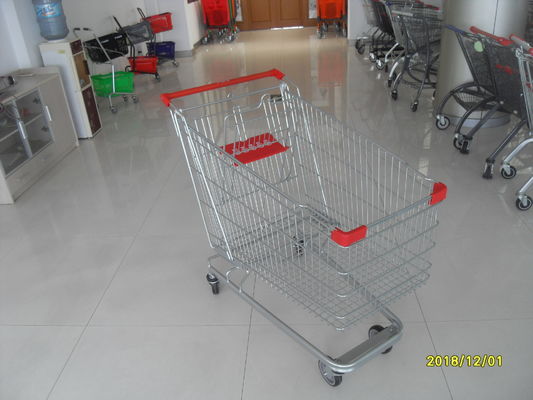Revelação de carro de compras na mercearia de aço de Chrome com a roda de quatro escadas rolantes
