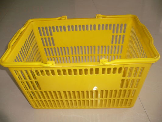 China O cesto de compras plástico amarelo Handheld/únicos portáteis leva cestas do punho fábrica